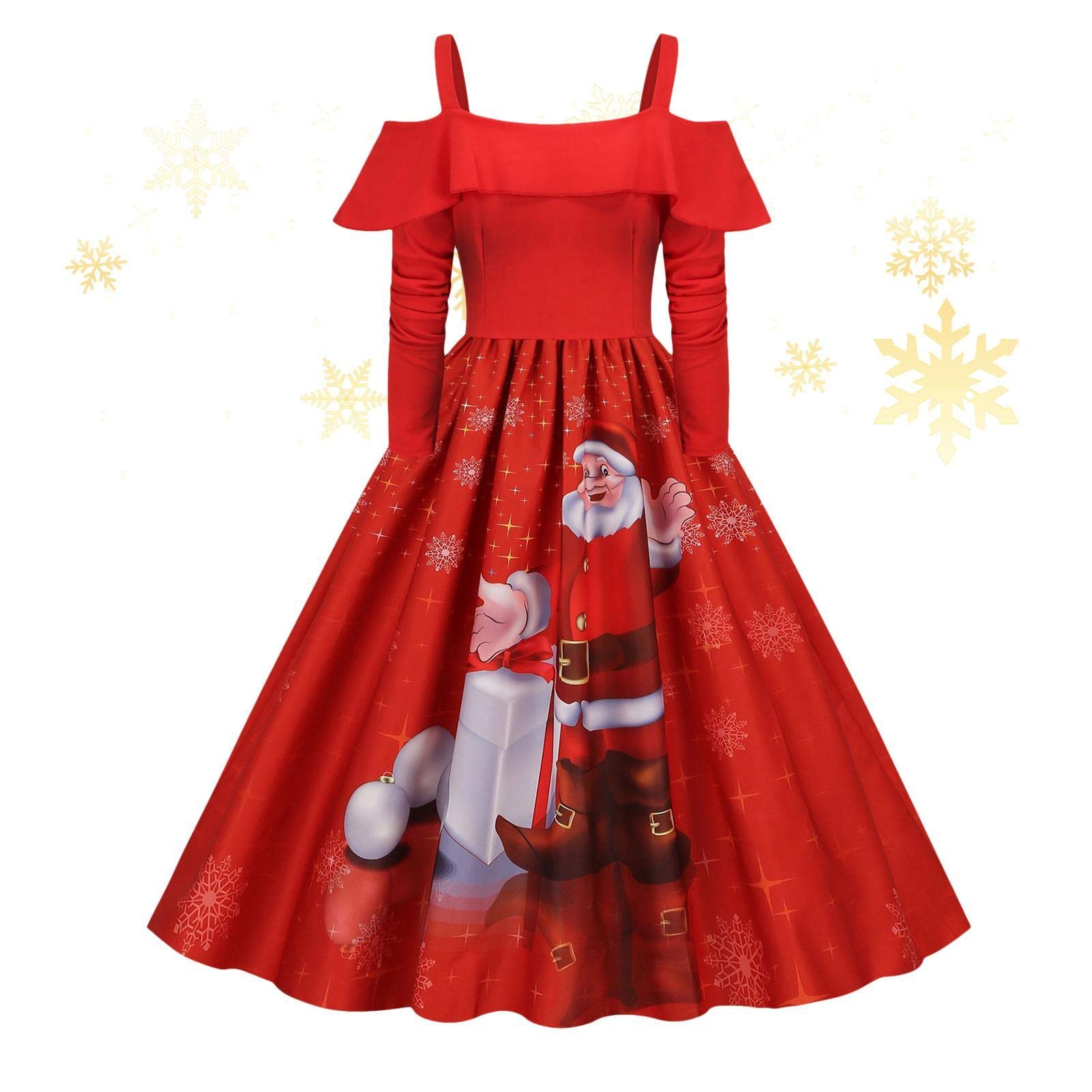 Robe De Noël Femme – Manches Longues, Imprimé Festif, Coupe Rétro – Confortable Et élégante Pour Les Fêtes - 11