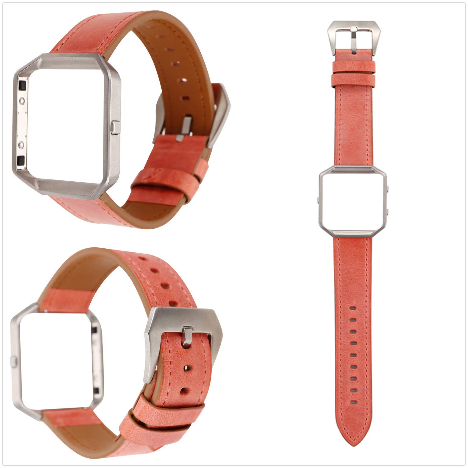 AsohsEN Compatible with Fitbit Blaze Band Leather Bands,Soft Genuine Leather Wristband Replacement Watch Band Fitness Strap for Women Men