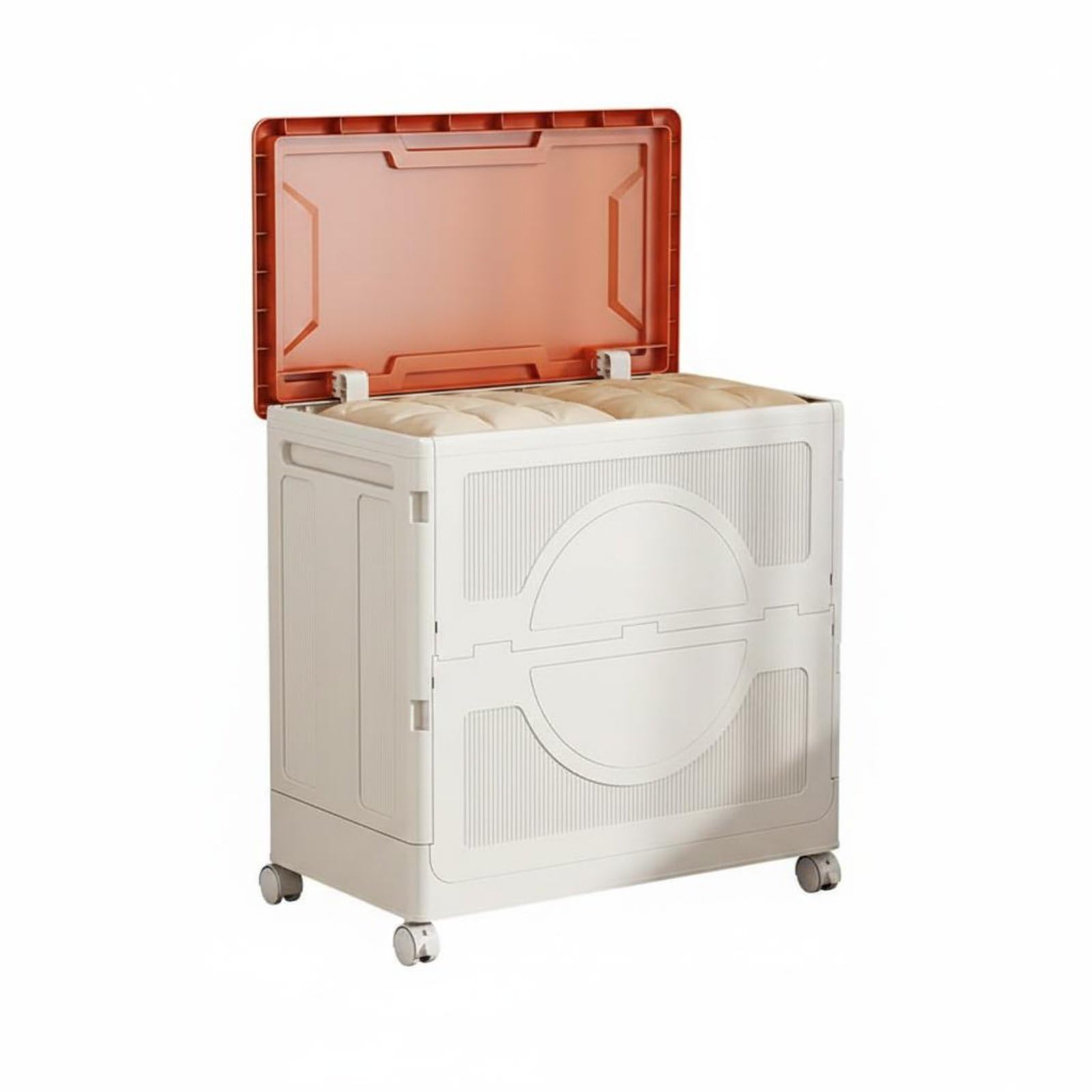 Organizador de Juguetes con Tapa Organización Sencilla Caja con Tapa Abatible Ahorra Espacio para Niños, Naranja Sólido