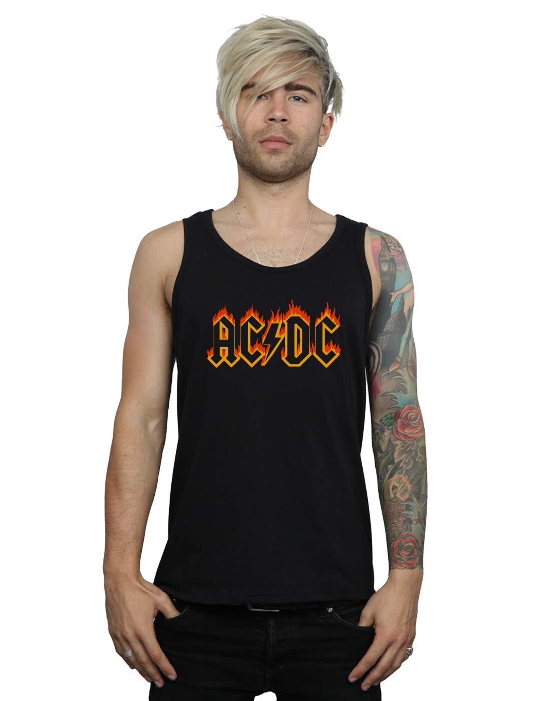 Absolute Cult Men's Black Ac/Dc Flames Logo Vest XX-Large