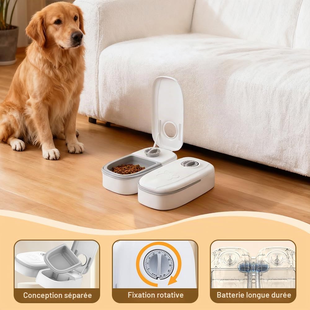 Distributeur Croquette Chat, 70ML 2 Repas Distributeur Croquettes, Distributeur Nourriture Humide Chat, 1 à 48 Heures Gamellechat Automatique pour Chats et Chiens Aliments Secs et Humides