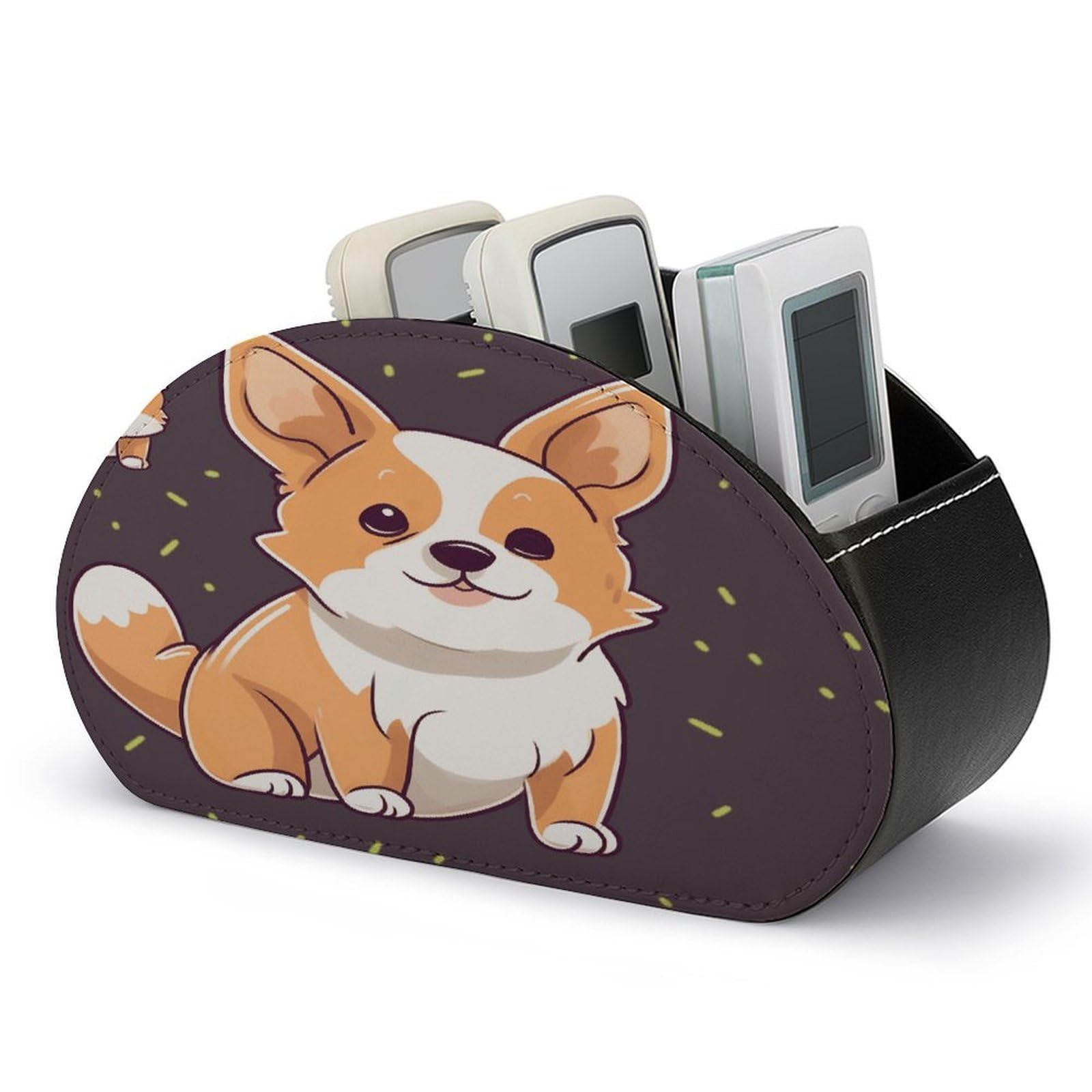 FekiLoot Cute Corgi Remote Control Holder with 5 Compartments Remote Organizer Caddy for Table TV Remote Caddy Storage Box/Tray Fits Media Controllers Office Supplies