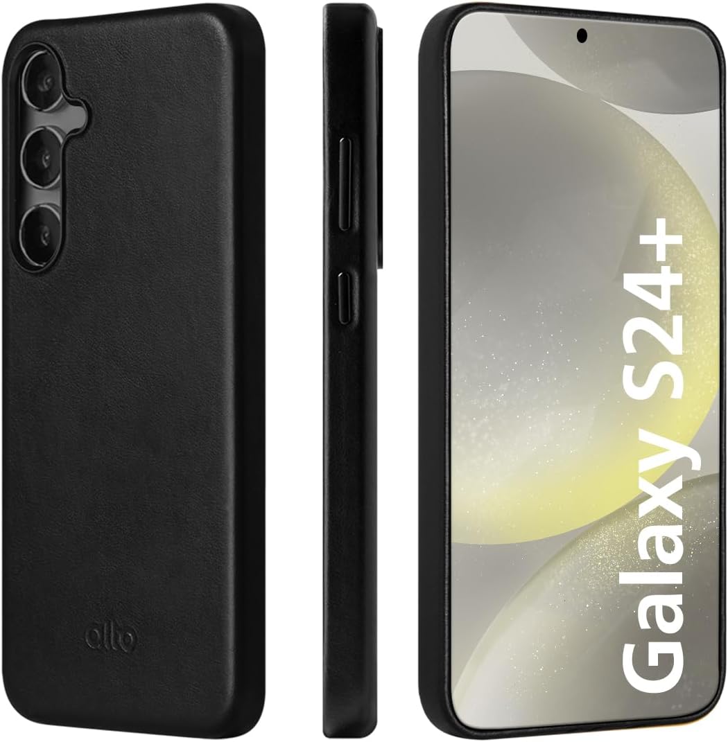 alto Magnetic Leather Case Compatible with Samsung Galaxy S24 Plus and MagSafe, CLOP Series Drop Protective Italian Leather Cover (Raven Black)