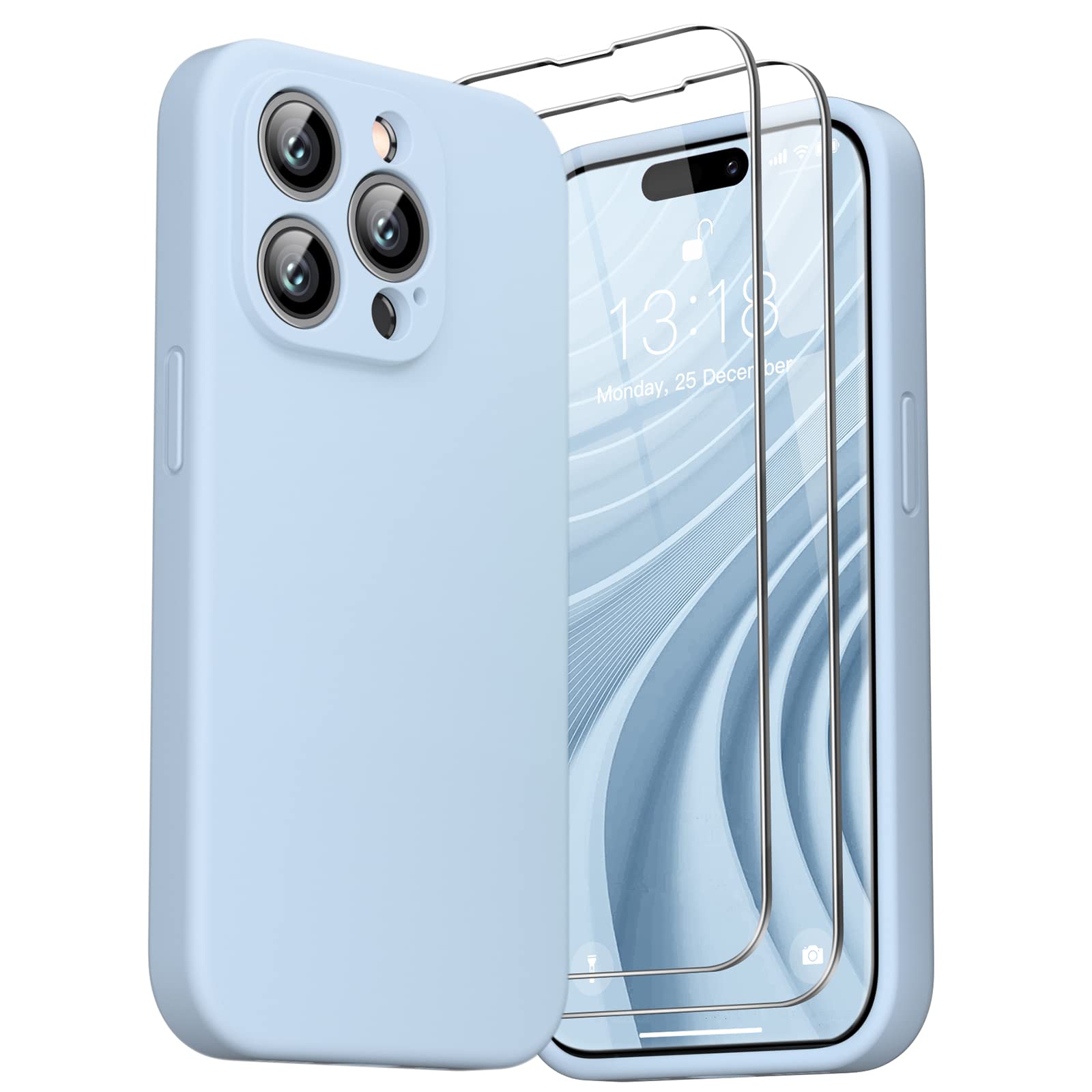 GOODVISH 3 in 1 Cover per iPhone 14 Pro Max Silicone per 6,7", con 2 Pezzi di Pellicola Protettiva, iPhone 14 Pro Max Custodia per Cellulare Antiurto Resistente 360° Protezione, Blu Grigio