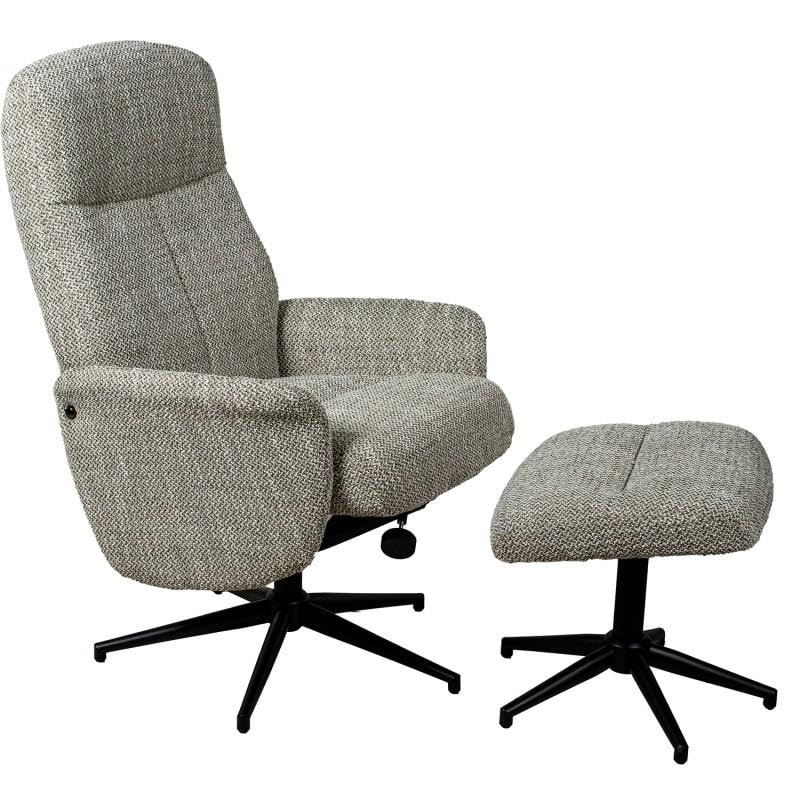 DRW Sillon Relax Giratorio con reposapies de Metal y Tela en Gris y Negro 77x75x104,5 cm