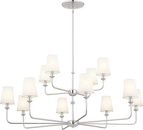 Vista 52 de Kichler Pallas 52517BK - Lámpara de techo de 8 luces en color negro, con persianas cónicas de lino opcionales para vestíbulo, sala de estar