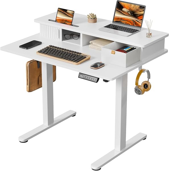 JOY worker 35" Small Electric Standing Desk with Monitor Stand & Storage
