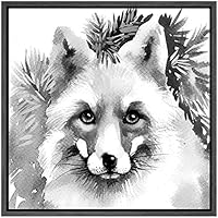 SIGNWIN Framed Canvas Wall Art Winter Wolf Ink Drawing Animals Wildlife Watercolor Expressionism Farmhouse/Country Portrait Dramatic Black and White for Living Room, Bedroom, Office - 16x16 inches