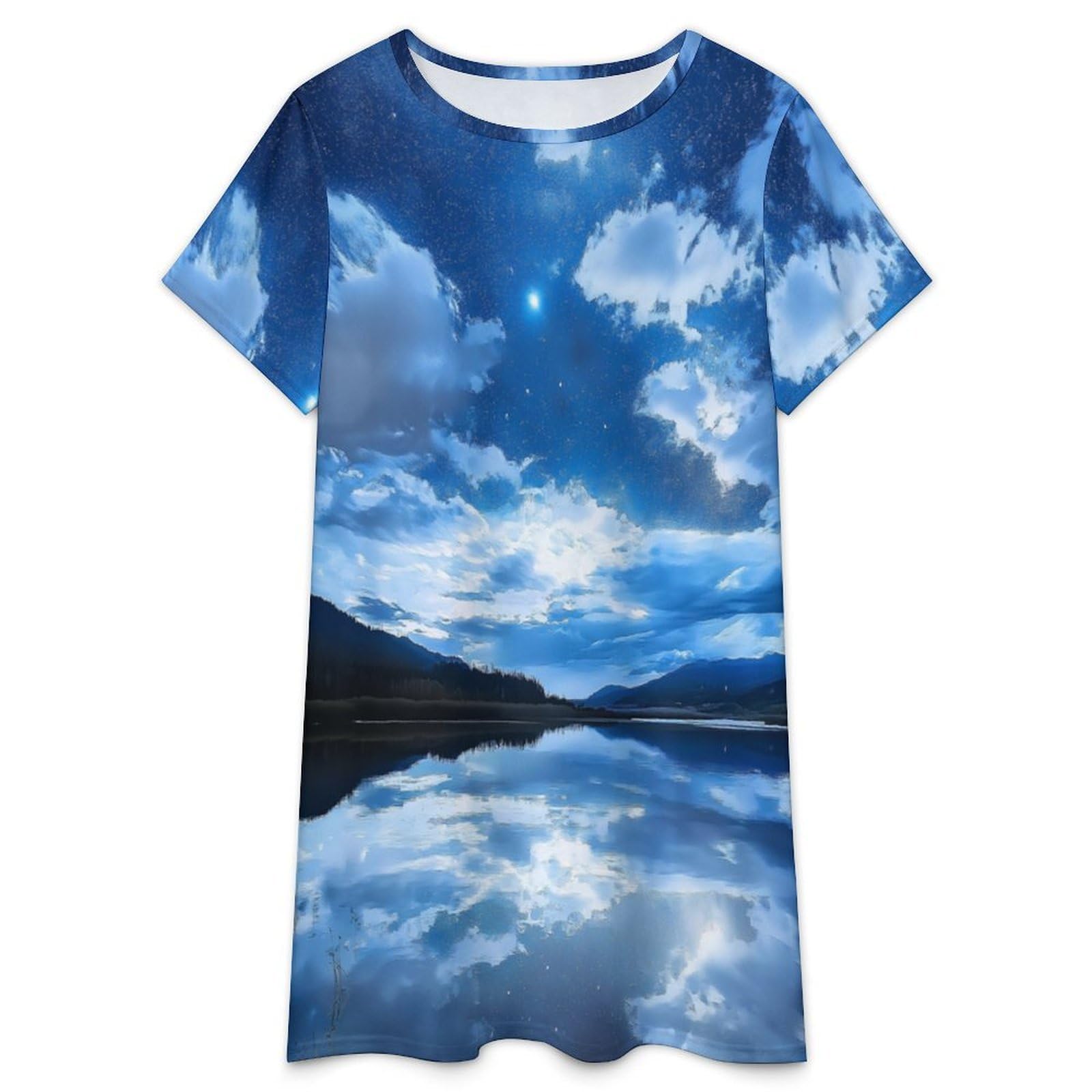 Camisones De Mujer - Lago del Cielo Camisón De Manga Corta para Estar En Casa Tallas S-3Xl Holgado Largo Suave para El Verano.