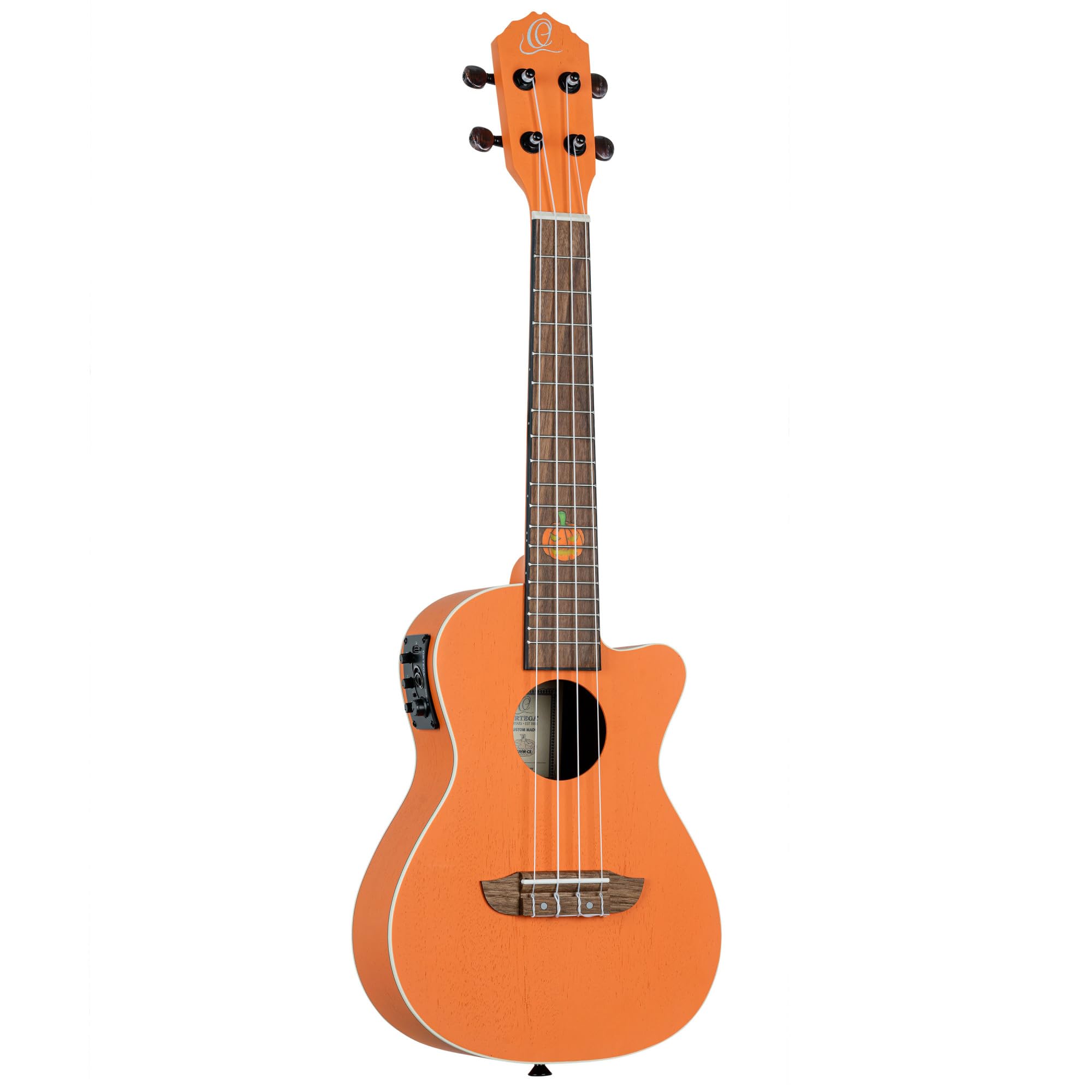 Ortega Guitars Ukulélé Concert Électro-Acoustique – Série Custom Built Halloween Edition – Okoumé, Orange (RUHWCE)