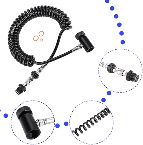 Miniatura 7 de Bobina remota de tanque de paintball resistente, bobina de paintball flexible de conexión de cilindro manguera de válvula de conexión en espiral de