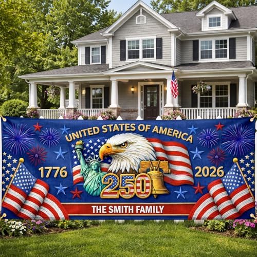 Personalized 250 Years of Freedom USA Banner 1776-2026, Patriotic...