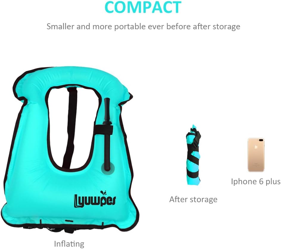Inflatable Snorkel Vest Adult Snorkeling Jackets Free Diving Swimming Safety Load Up to 220 Ibs
