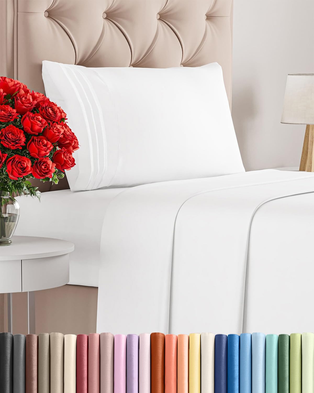 CGK Unlimited Cotton Twin Size BedSheet Set-3 Piece Set-Hotel Luxury Bed Sheets-Extra Soft-Deep Pockets-Easy Fit-Breathable&Cooling Sheets-Wrinkle Free-Comfy-White Bed Sheets-Twins Sheets-3 Pc