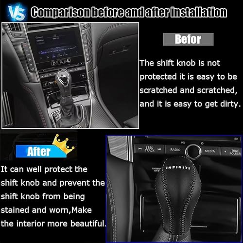 Miniatura 3 de Kakash Accesorios interiores personalizados para Infiniti Q50 2018 2019 2020 2021 2022 2023 Q60 QX80, cubierta de cuero para palanca de cambios