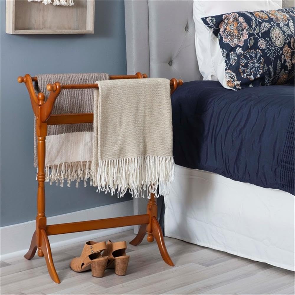 Pemberly Row Modern/Contemporary Wood Blanket Rack in Oak Brown