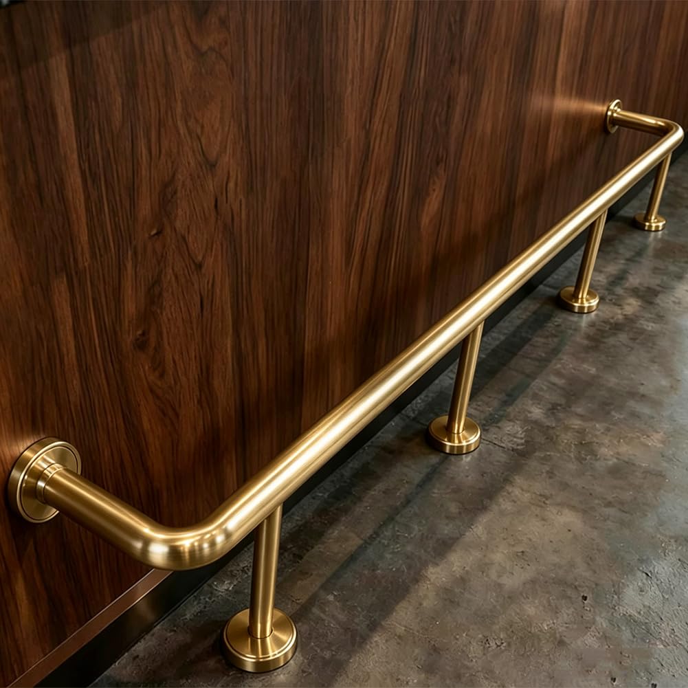 Hefjiayciq Gold Bar Foot Rail Kit, Stainless Steel Floor Standing Bar Undercounter Foot Rest, For Bar, Kitchen Island, Coffee Bar, Restaurant Railing System,,420Cm/13.8Ft