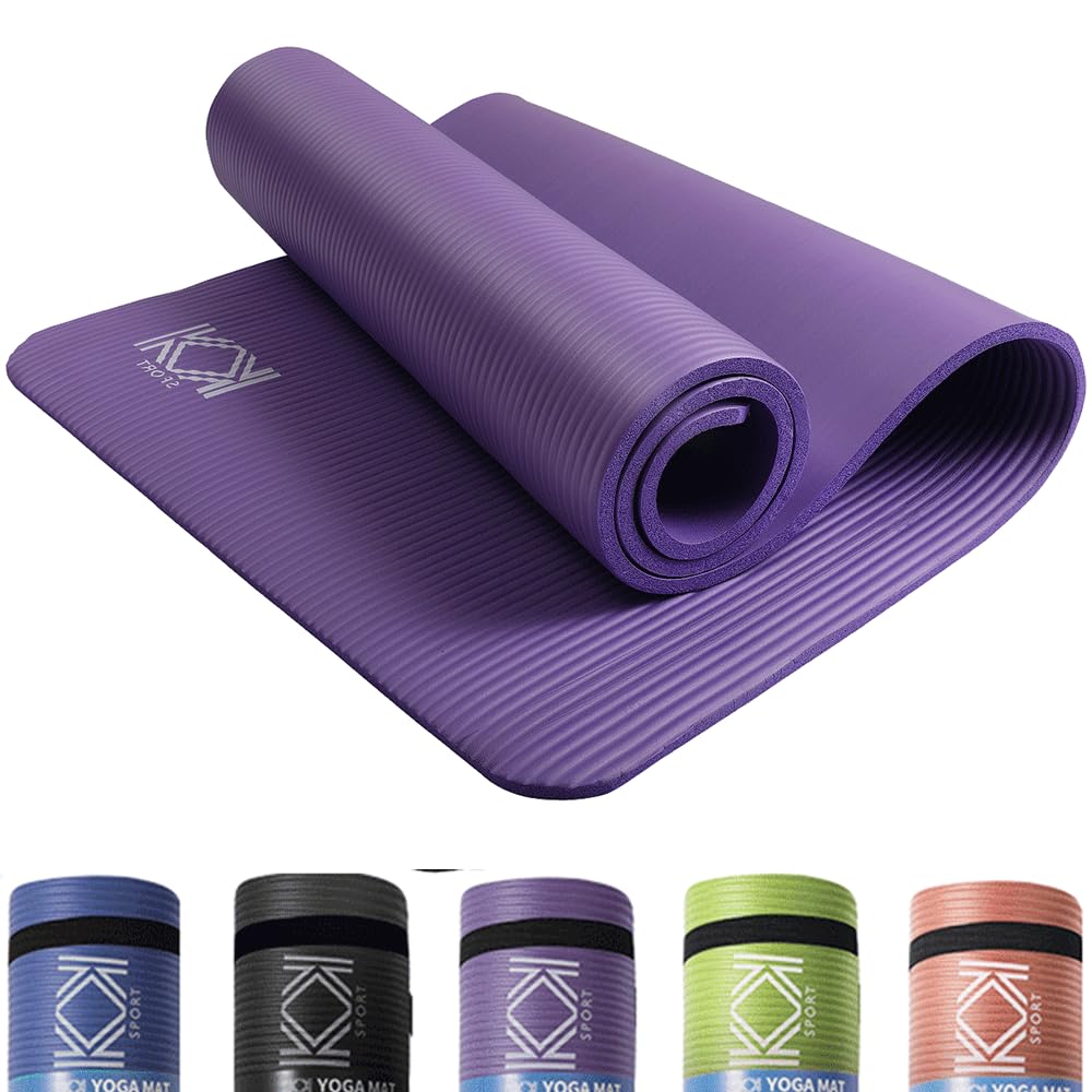 Yoga Mat 15mm thick padded NBR Exercise Mats for yoga, Pilates and gymnastics suitable for both man and women with non-slip material with carry Strap for Yoga - 3 colors Black, Blue & Purple