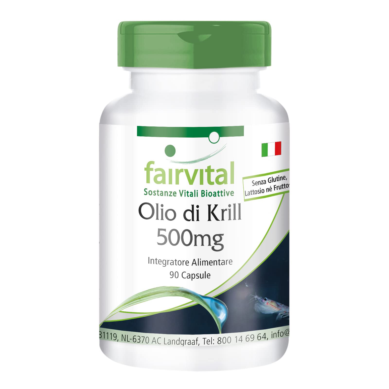 fairvital Capsule di olio di krill 500 mg, 90 LiCaps®, ALTO DOSAGGIO, Superba Antartide, ricco di EPA e DHA