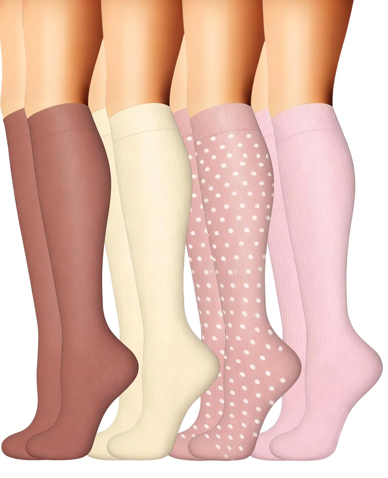 hommova 4 Pairs Compression Socks for Women, Support Socks for Athletic Running, Cycling, Travel, Flight