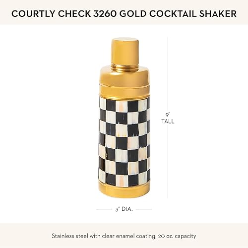 Miniatura 10 de MacKenzie-Childs Courtly Check - Coctelera de acero inoxidable y esmalte, herramientas de bartending