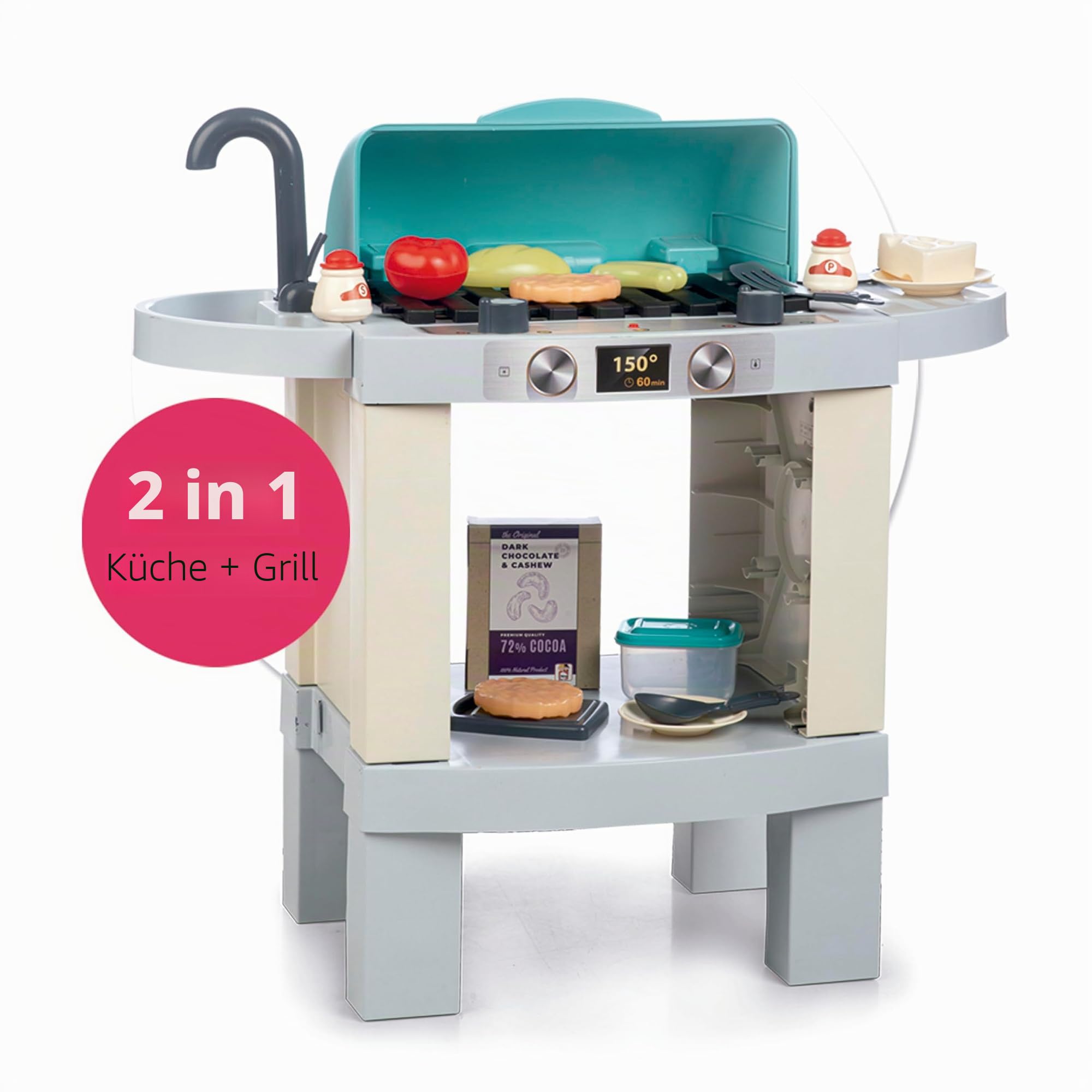Chicos - 3 in 1 Spielzeugküche | Feinkostküche XL. Photochromes System mit echtem Kocheffekt, Lichtern & Geräuschen. In einen Grill umwandelbares Modul & einfache Montage. Ideal für Kinder (85124)