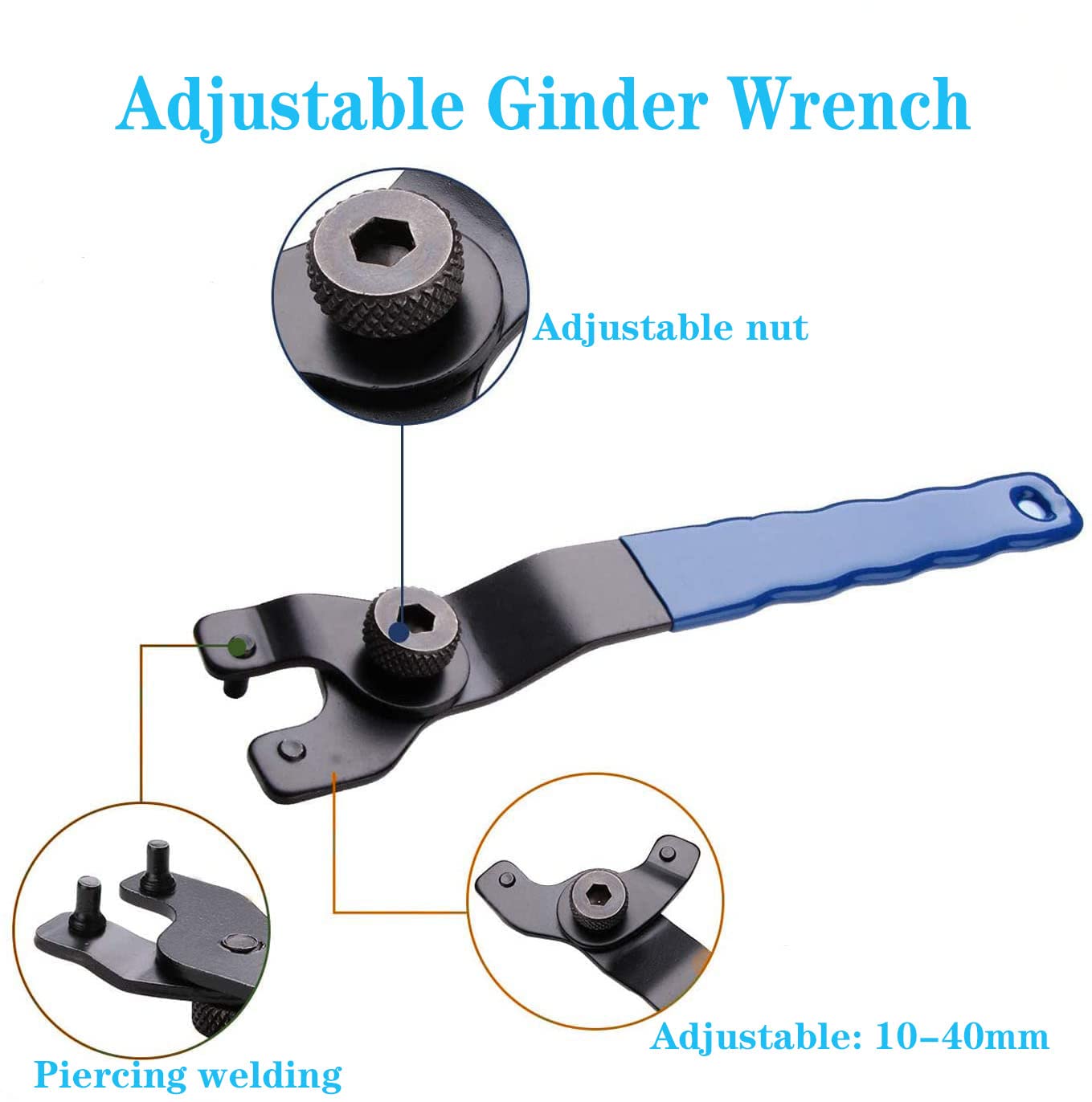 Chiave a brugola per smerigliatrice angolare, manico in plastica regolabile a 2 pin, smerigliatrice angolare regolabile, 10-40 mm, adatta per la maggior parte delle smerigliatrici angolari,