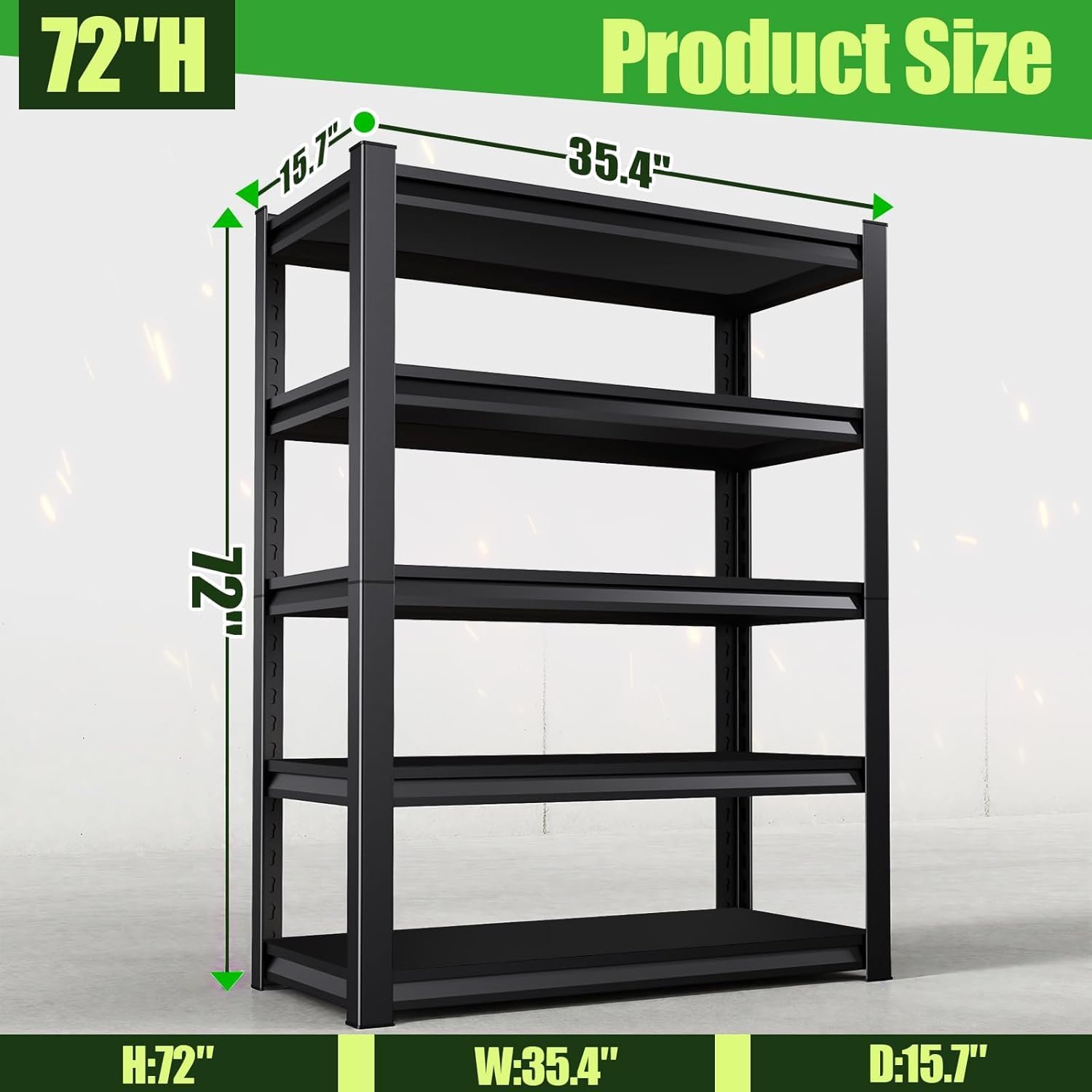 Garage Shelving,Heavy Duty Garage Storage Shelves,Metal Shelving Unit,5 Tier Adjustable Steel Utility Shelf,Use for Basement,Warehouse, Pantry Closet,Black (Steel-72''H*16" D*36''W)