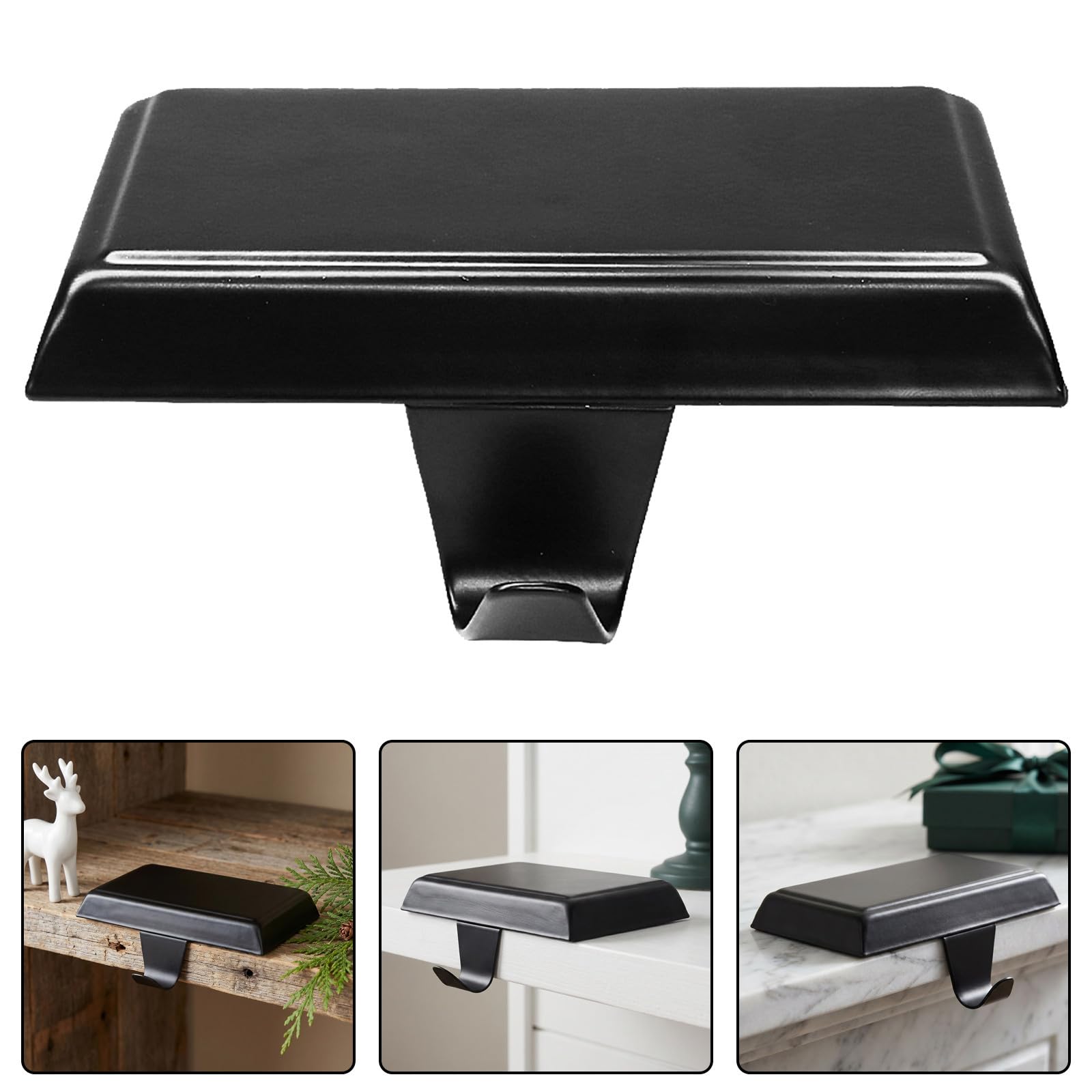SHINEOFI 4 Pièces Crochet de Cheminée en Fer Noir pour Noël Base Lestée et Dessous Rembourré, Design Moderne et Ferme pour Décoration Festive Antidérapante