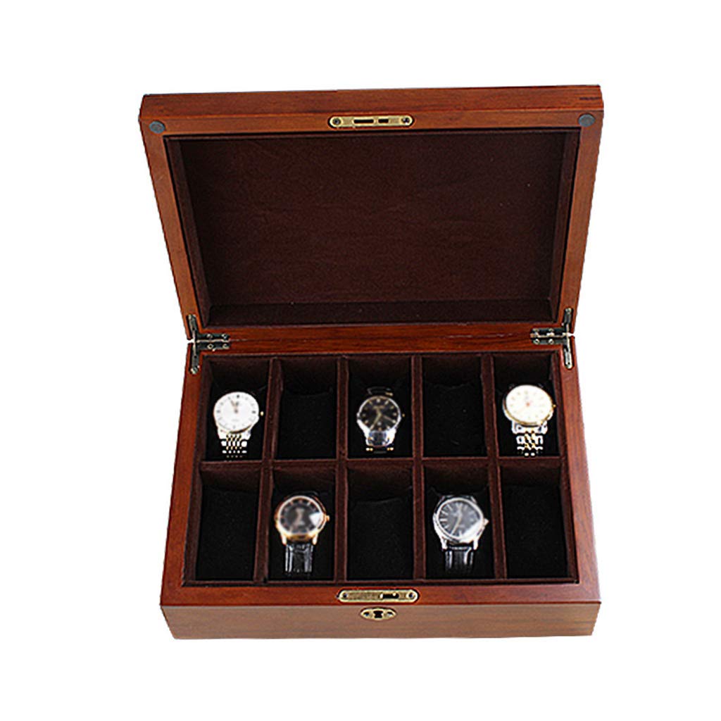 MUSUMI Caja organizadora de almacenamiento de joyas de lujo con tapa de Cristal para 10 relojes, caja organizadora con 10 almohadas de almacenamiento extraíbles para Hombres y Mujeres