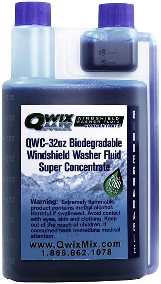 Windshield Washer Fluid Concentrate, 1 Bottle Makes 1,760 Gallons, 1 oz. Makes 55 Gallons - 100% Biodegradable Grime & Dirt Remover, Superior Commercial Grade Glass Cleaner, Single