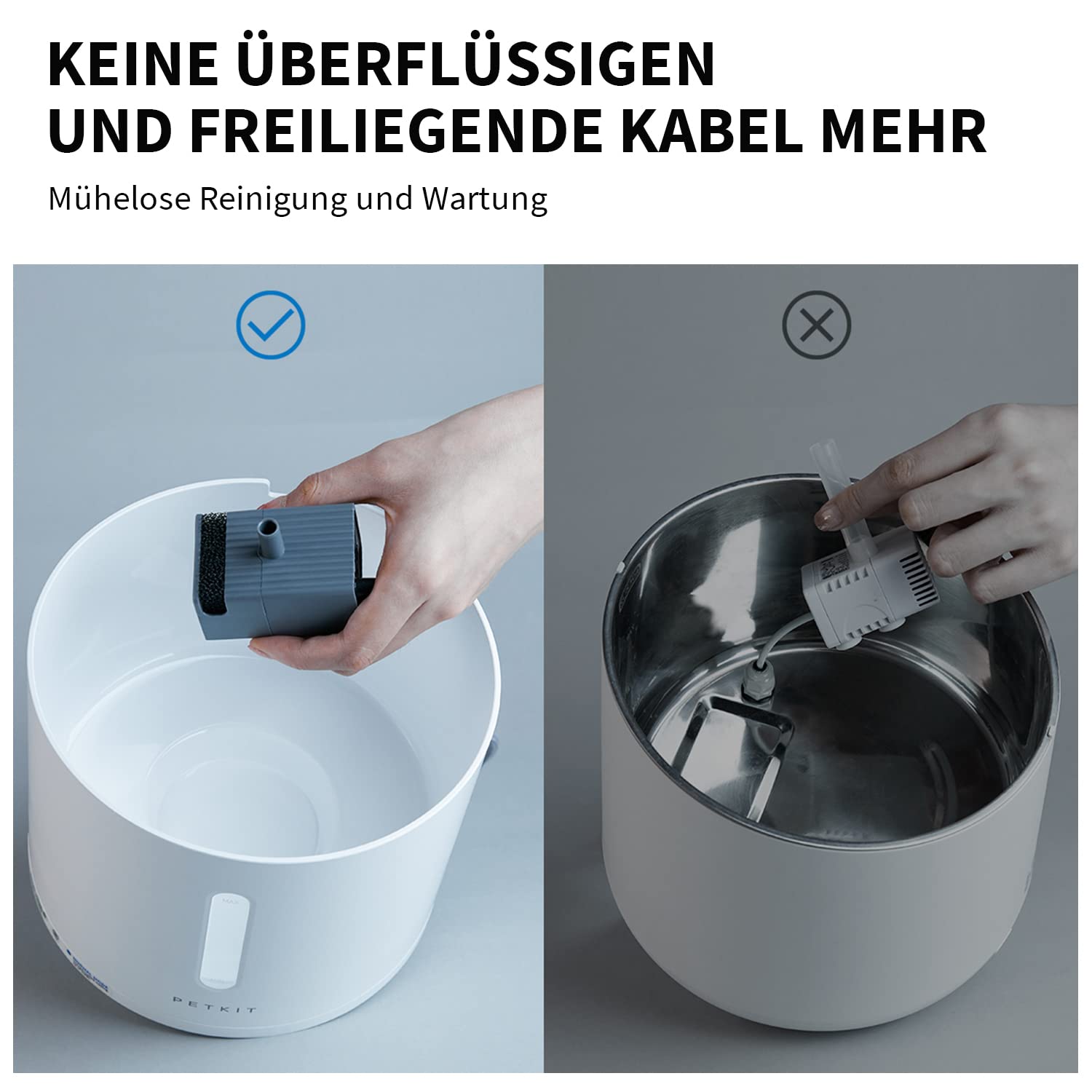 PETKIT Automatische Intelligenter Trinkbrunnen für Katze und Hund, Drahtlose Wasserpumpe,2L Sichtbarer Wasserstand mit Filter,App-gesteuert, Ultraleise（Ohne drahtlose Funktionalität）