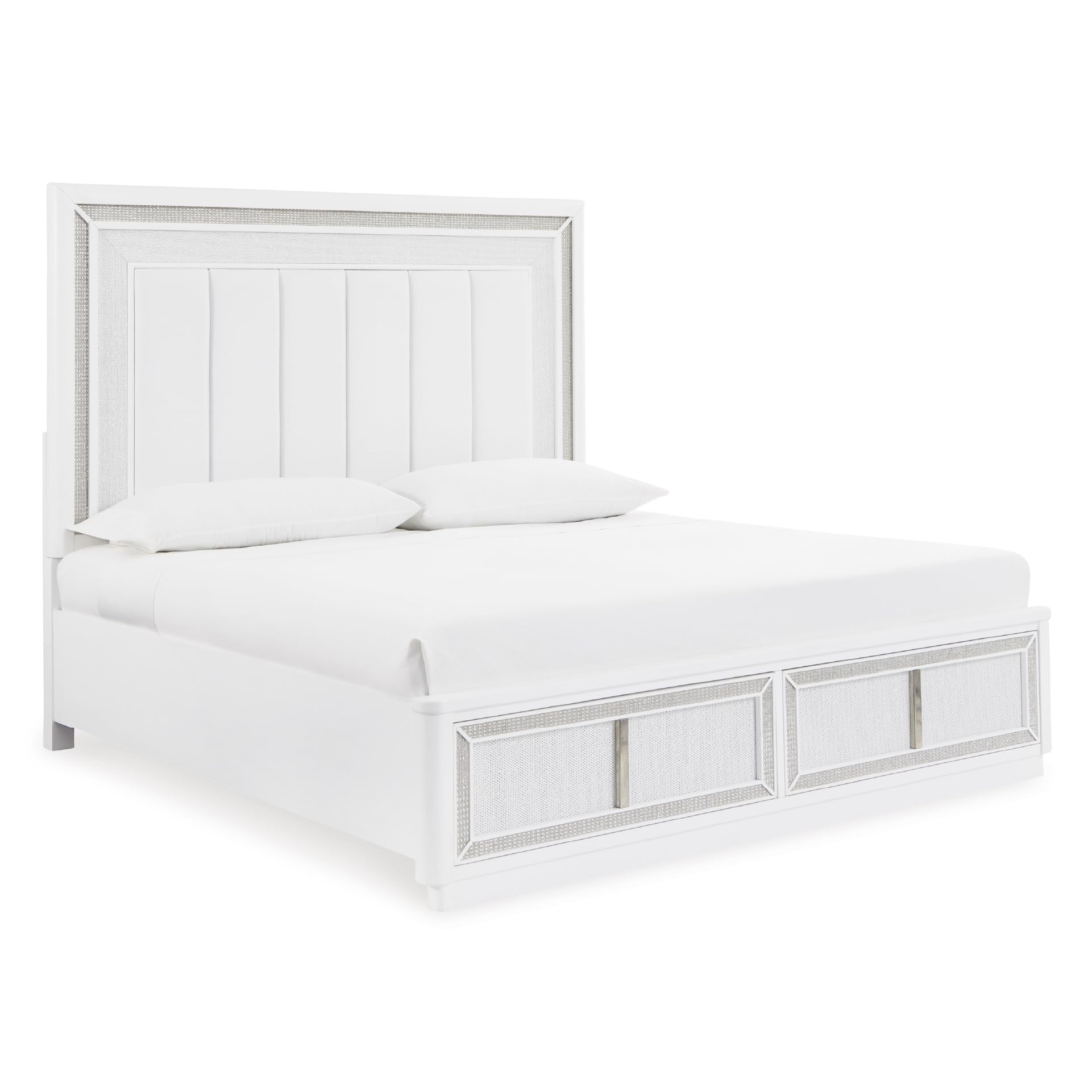 Signature Design by Ashley Chalanna King Upholstered Storage Bed, White