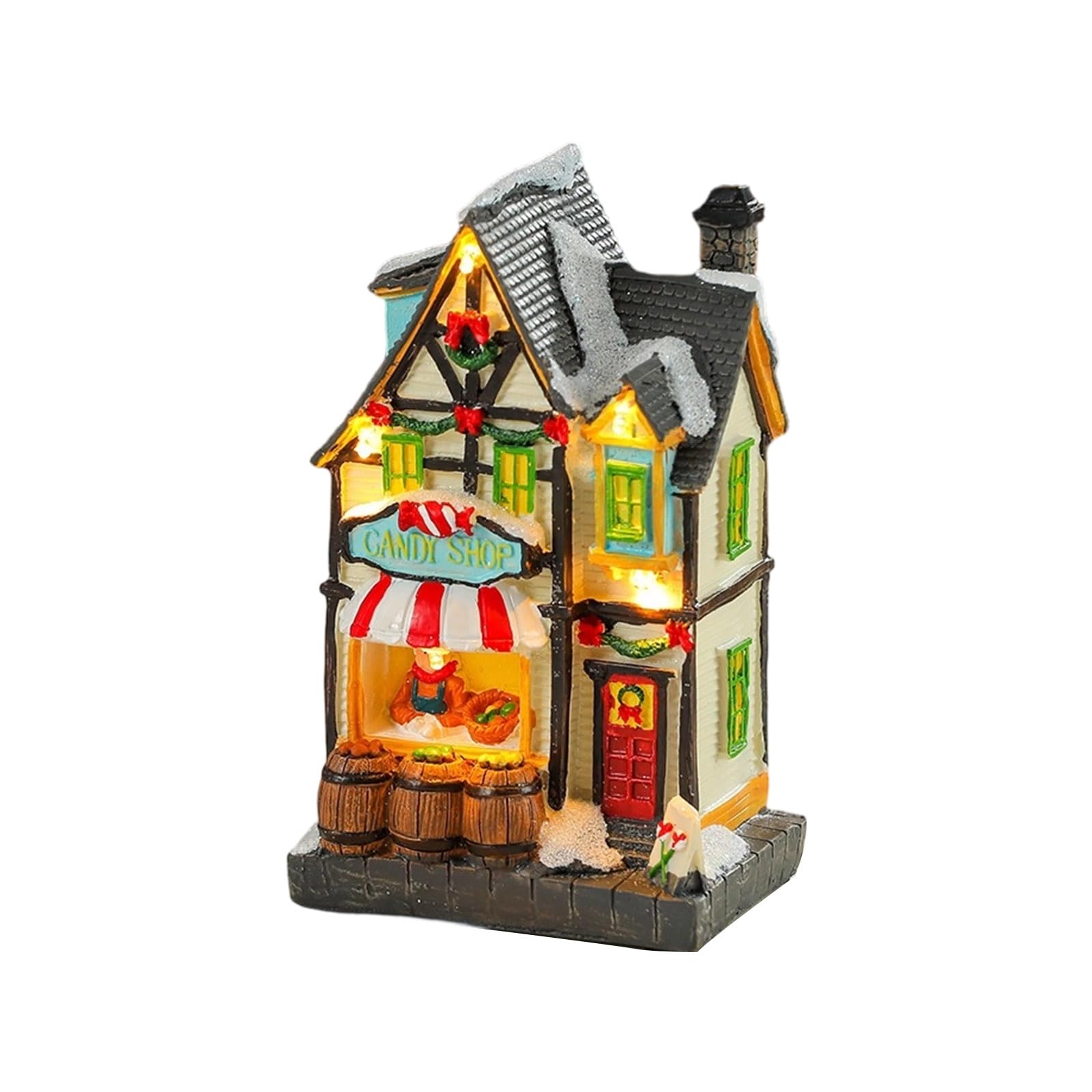 Pangboer B Resin Christmas House Table Decoration, Warm Led Village Accent For Shelf Mantel Sideboard Desktop Holiday Styling Miniature Holiday House Centerpiece Festive Home Accent Winter Shelf Decor Tabletop