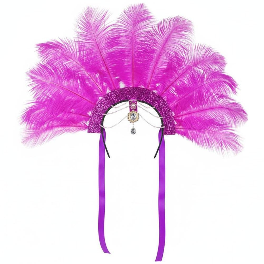 Sslvya Carnival Headpieces for Women Feather Headband Showgirl Headdress Carnival Hair Accessories 1920s Headband