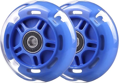 Ruedas traseras de repuesto de 3 ruedas blancas intermitentes de 3 ruedas compatibles con Micro Globber Lascoota Kick Scooter, paquete de 2 (azul)