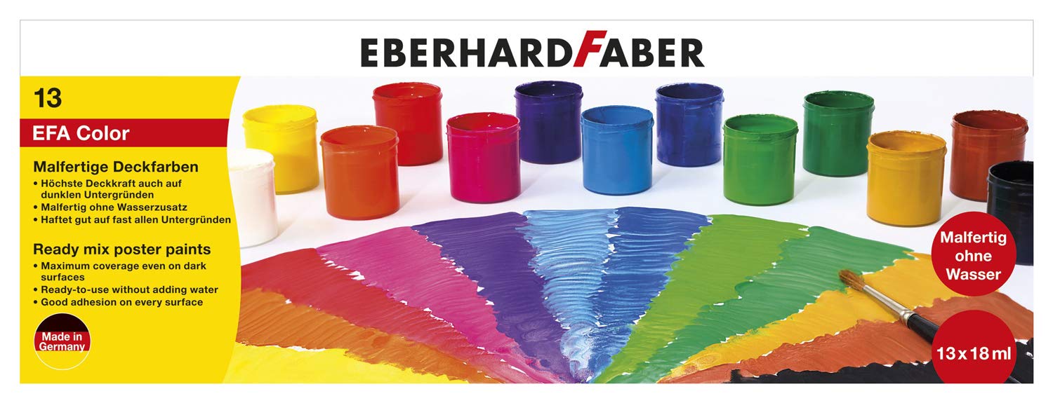 Eberhard Faber EFA Color 575613 Paint Ready-to-Use Paint Set with 13 Colours in Tins of 18 ml Each Highest Coverage Can be Mixed, Suitable for Different Painting Surfaces