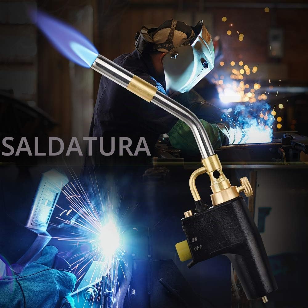 torcia a propano MAPP, torcia a gas con 3 ugelli, resistente CGA600, MAP/propano, certificata TUV, per saldatura e barbecue, fiamma regolabile, con blocco di sicurezza