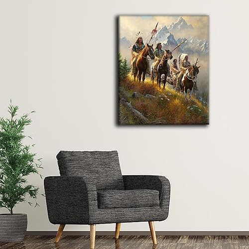 Miniatura 5 de Arte de pared indio, tribu jefa nativa americana con póster de caballo, impresiones en lienzo vintage, pintura de paisaje, cuadros de pared retro,