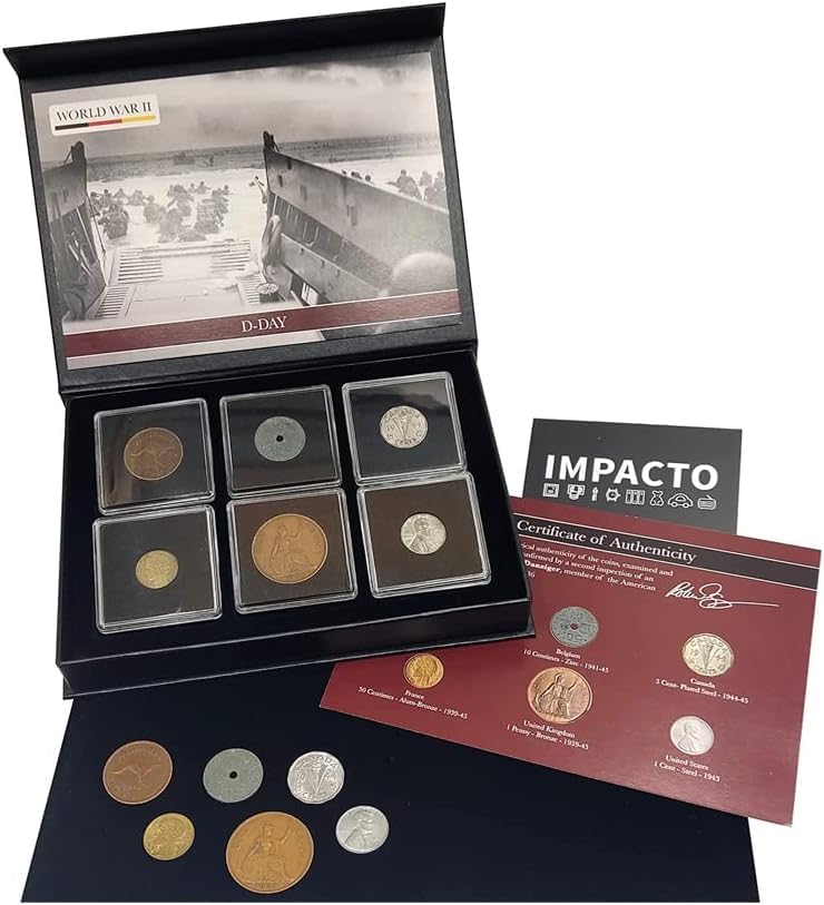 D-Day WWII coins Collection in Display Box (Set of 6) authentic history