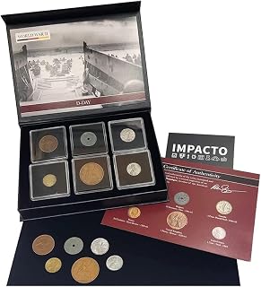 IMPACTO COLECCIONABLES | D-Day (1944) Set of 6 Authentic WWII Coins (1936–1945) – WW2 Historical Memorabilia Collection in Luxury Display Box – Expertly Verified with Certificate of Authenticity