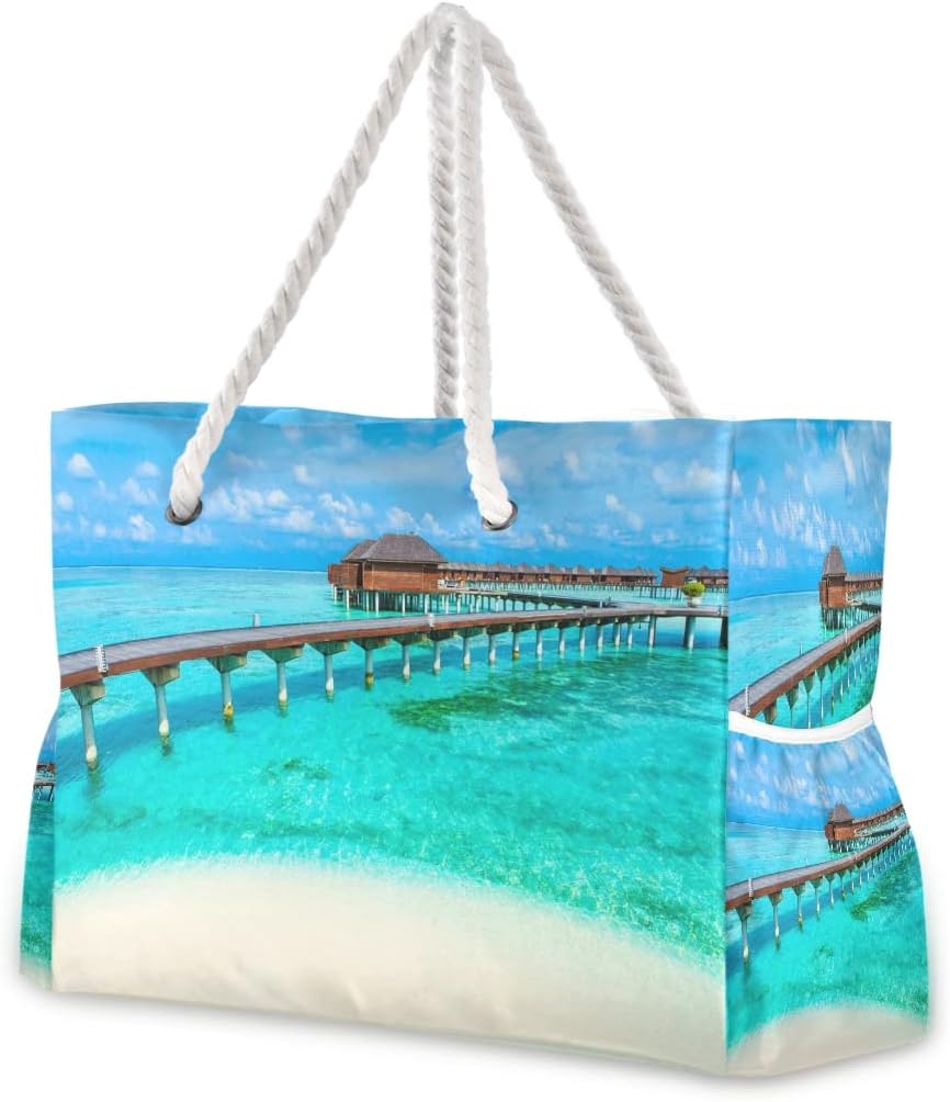 senya Large Beach Shoulder Bags Canvas Tote Water Resistant for Gym Travel Daily