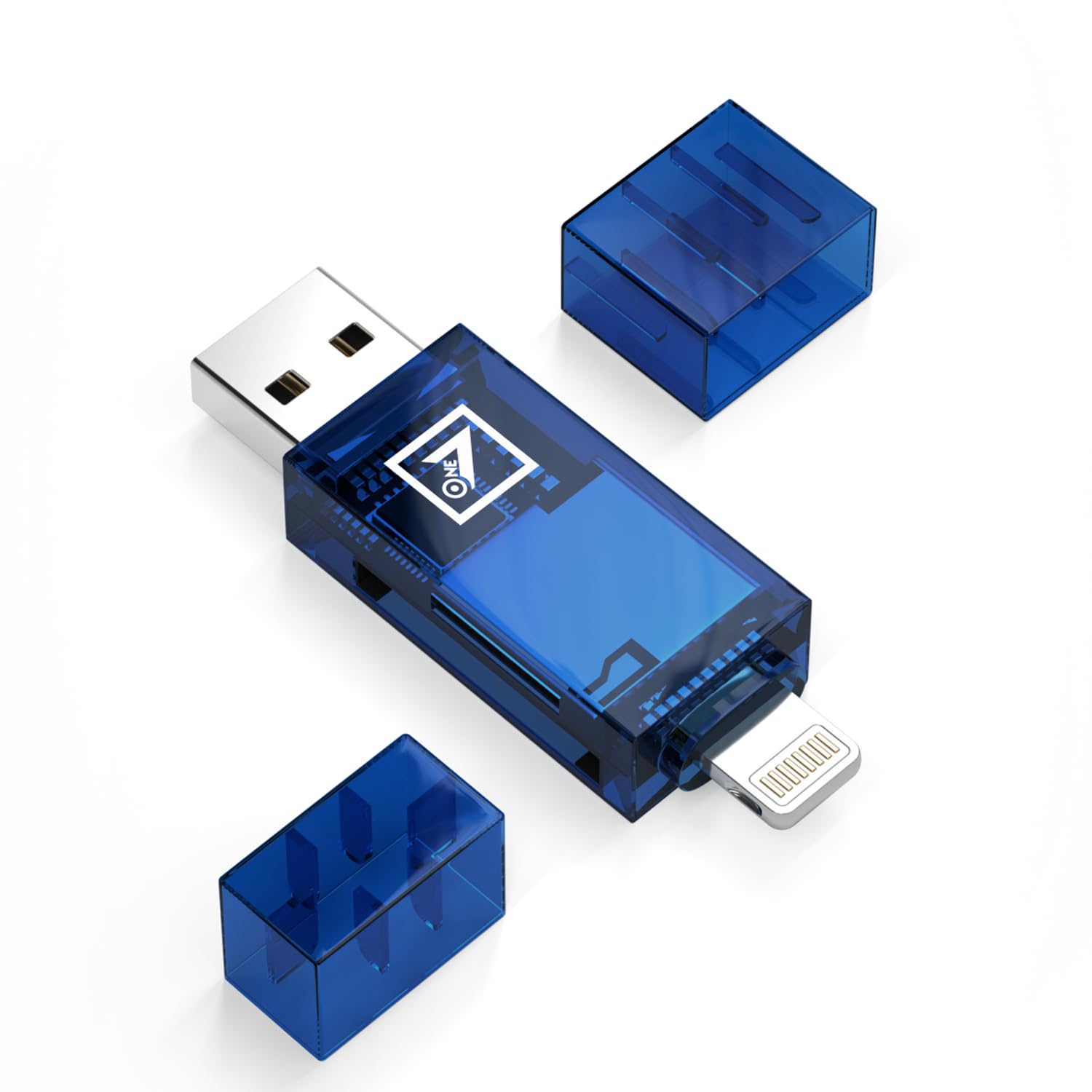 ONE 7 4 in 1 SD & TF Card Reader for USB & iPhone | Supports TF, SD, SDHC, SDXC, MMC, RS-MMC, Micro SDXC | High-Speed Data Transfer Card Reader for Laptop, Tablet & Smartphone (ON CC-37)