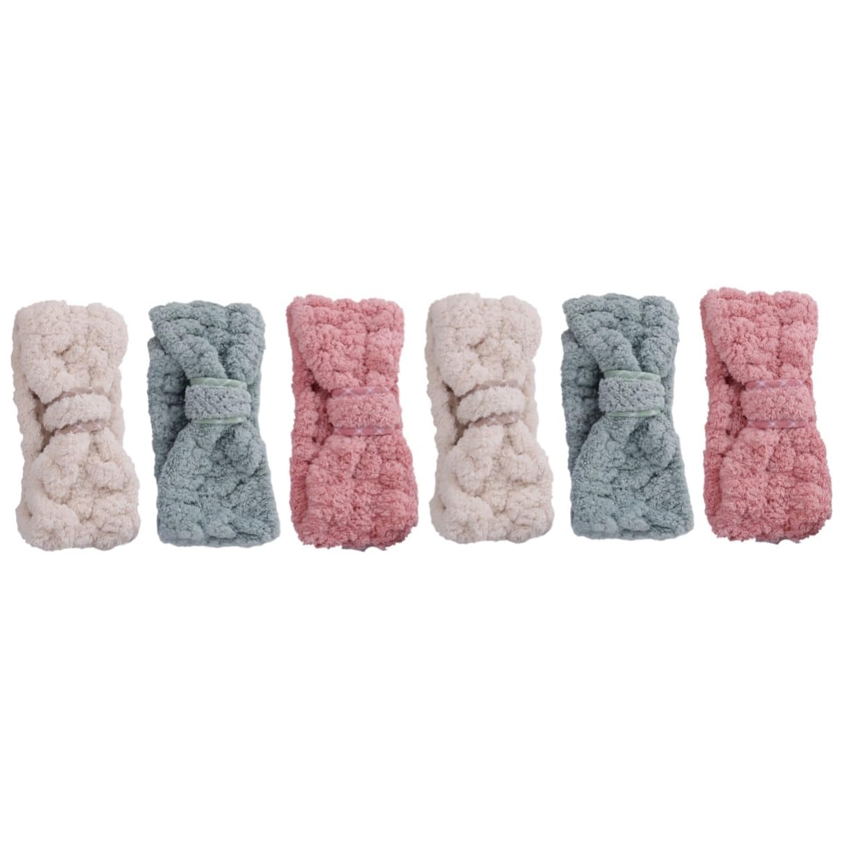 FRCOLOR 6pezzi Fasce Make-up Fleece Da Design Con Fiocco Fascia Elasticizzata Per Sport Doccia e Trucco Comfort e Stile Per Donne Colori Casual