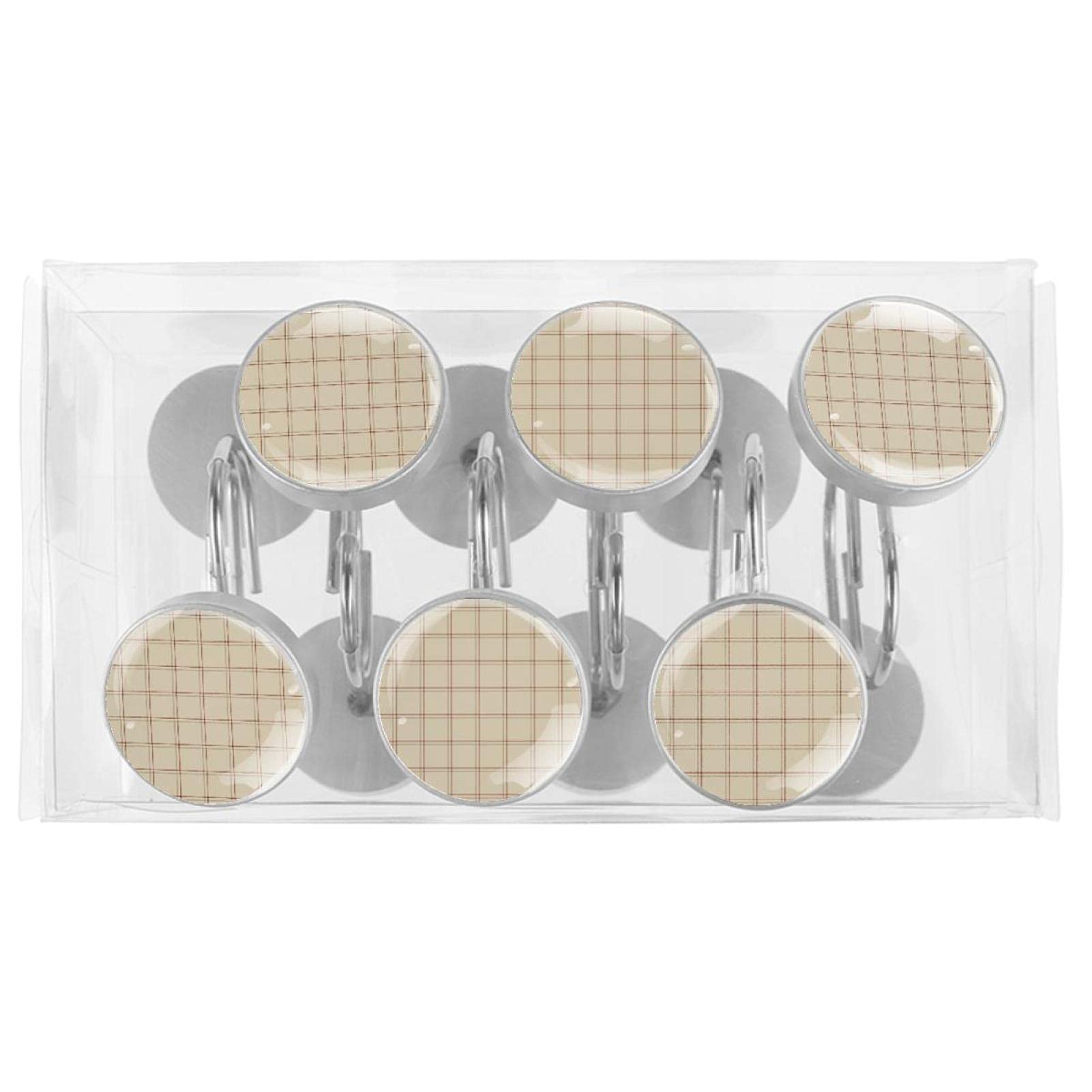 Burgundy Plaid Shower Curtain Hooks - Set Of 12 Rustproof Rings With Wood Grain Design - View #6