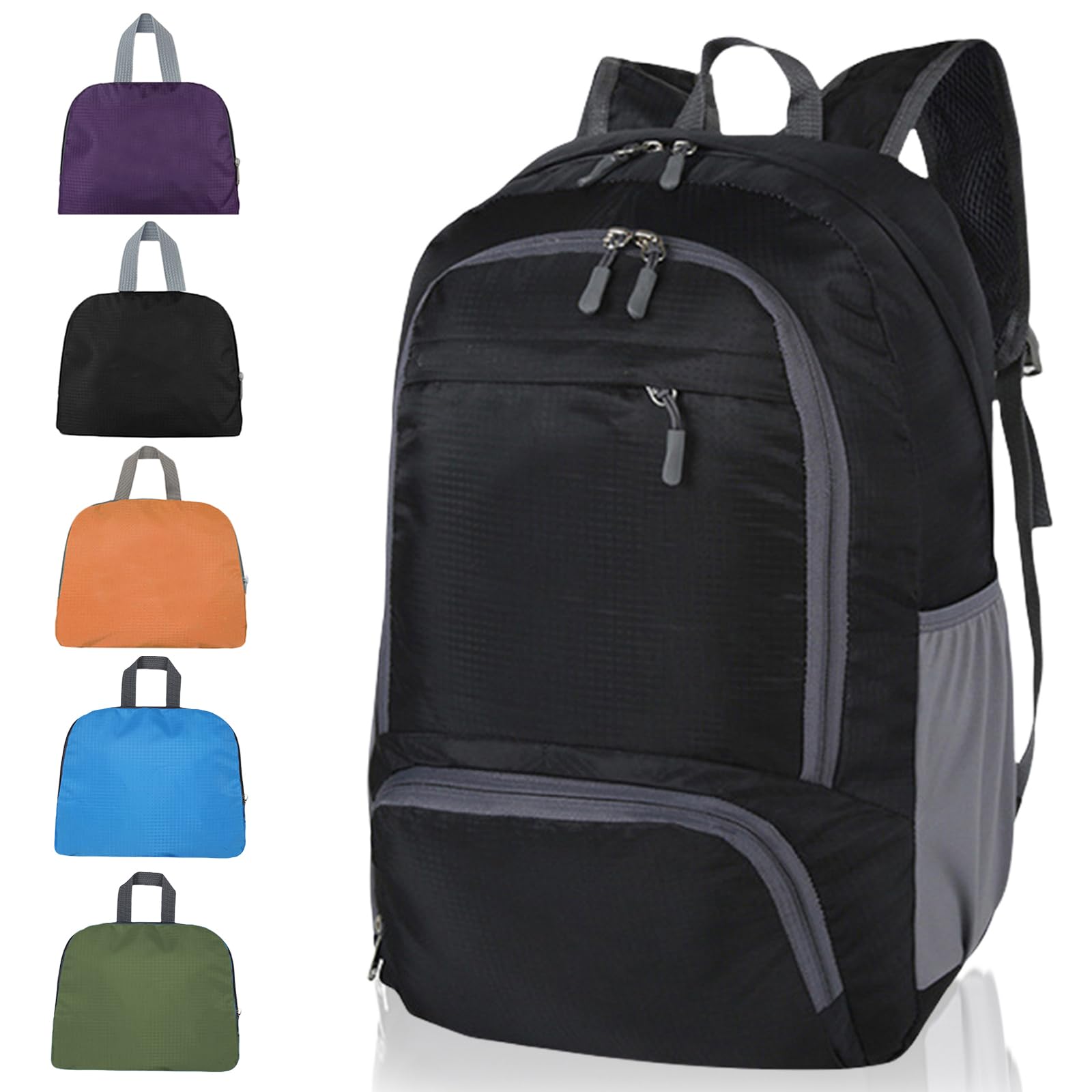 GUZHAIREN 30L Ultra Lightweight Foldable Backpack, Waterproof Rucksack for Men and Women, Durable Daypack for Outdoor Sports, Hiking, Travelling, Walking, Camping (Black)