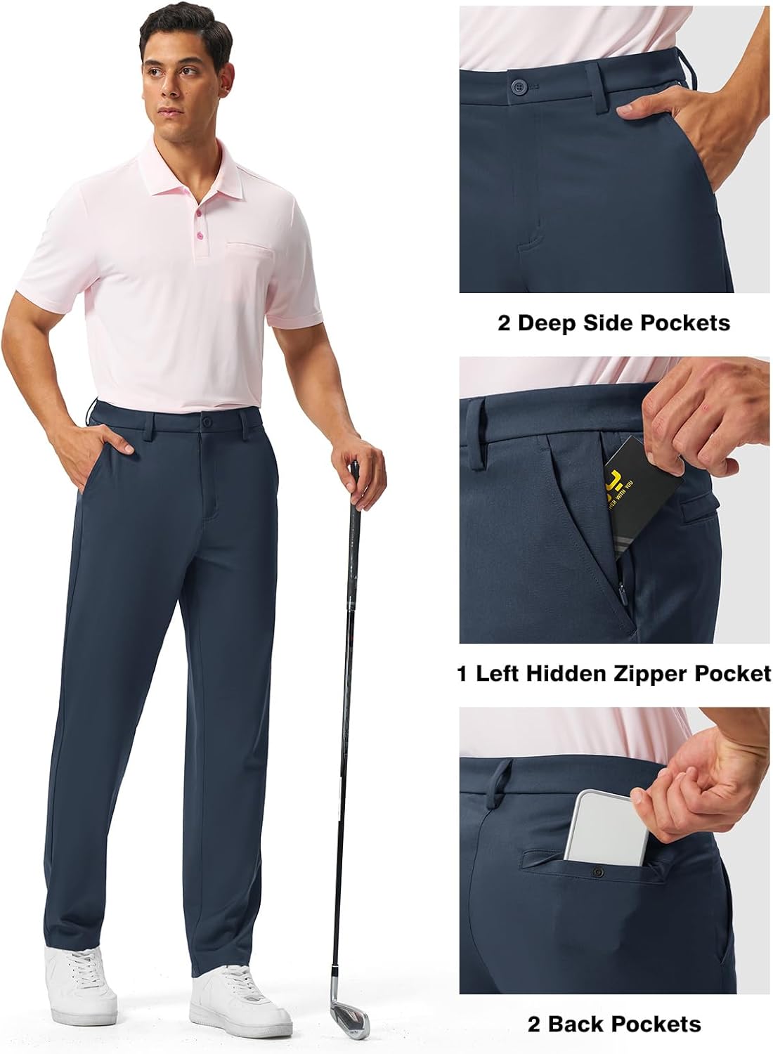 BGOWATU Men's Golf Pants 30"/32"/34" Stretch Casual Dress Pants Lightweight Work Business Trousers with 5 Pockets