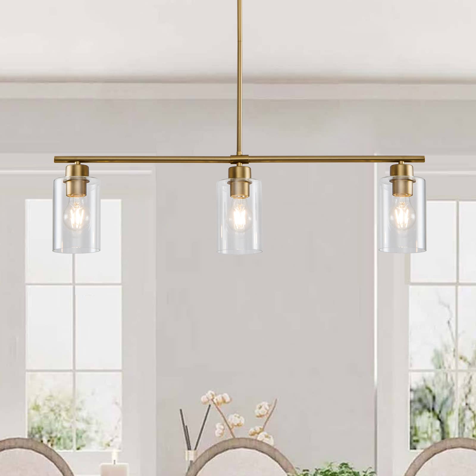 HuisMier 3 Lights Kitchen Island Lighting, Farmhouse Brushed Brass Pendant Light Fixtures with ...