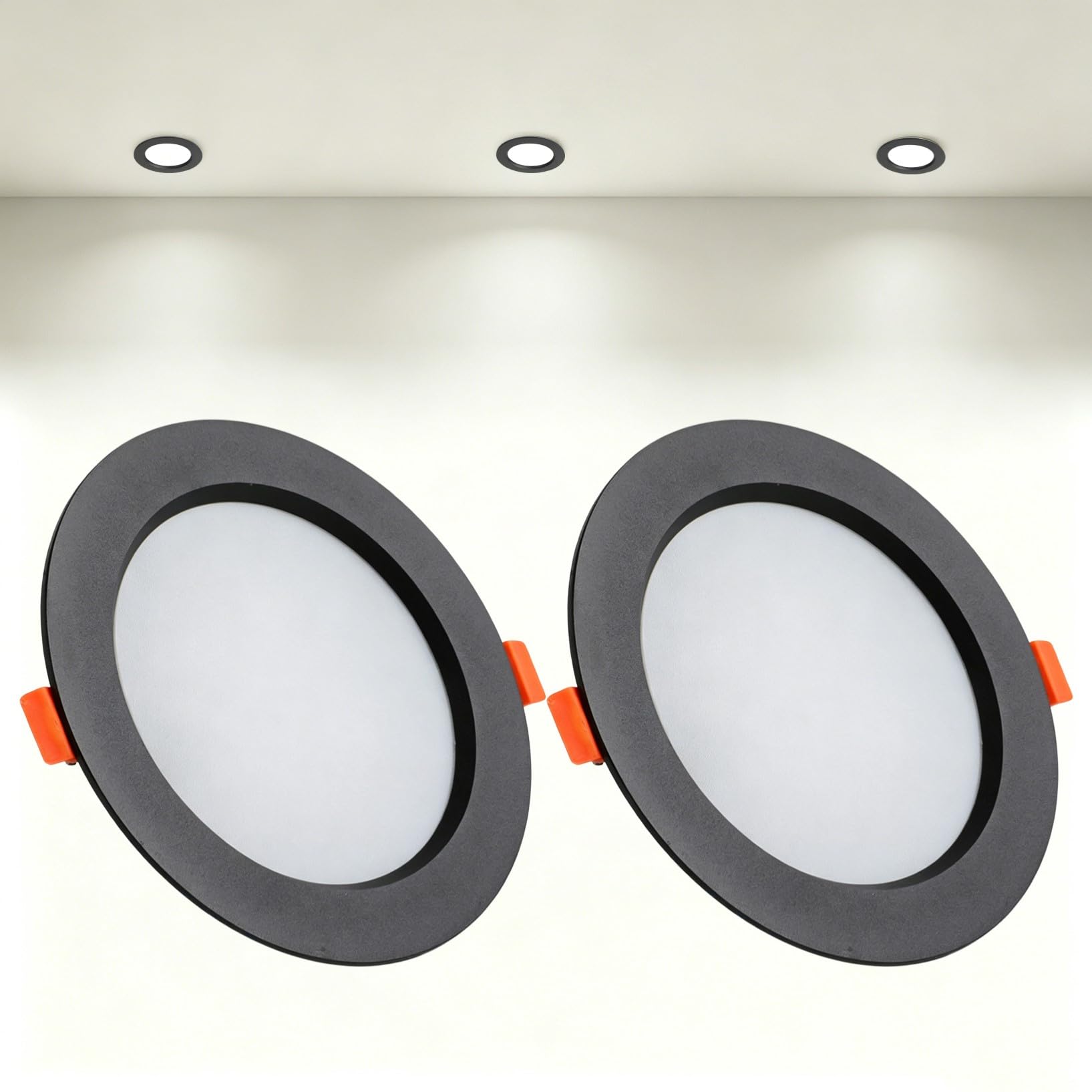 VOGHMOLD 21W Ultra Slim LED Downlight Recessed Ceiling Light 6 inch, 4000K Spot Lights Black Aluminum Trim, Cut Φ160-170mm, AC110-240V Panel Lighting for Office Hallway Closet, 2 Pack