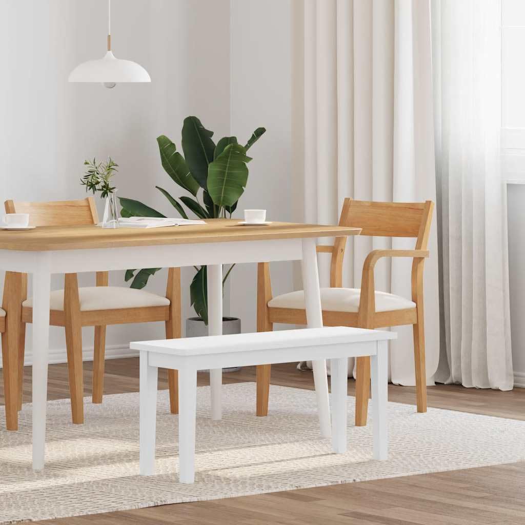 Banc d'intérieur en bois d'hévéa massif blanc de 90 cm de vidaXL, avec pieds en bois, stable et résistant, polyvalent pour les repas ou comme siège d'appoint, facile à nettoyer